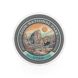 American Backcountry Zion Destination sticker featuring vibrant design of Zion National Park for outdoor enthusiasts.