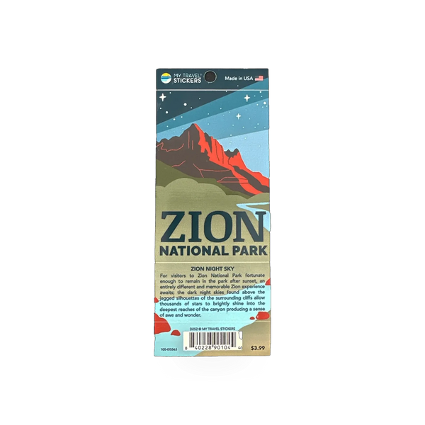 My Travel Stickers Zion National Park Dark Sky sticker featuring a night sky scene with stars and park logo