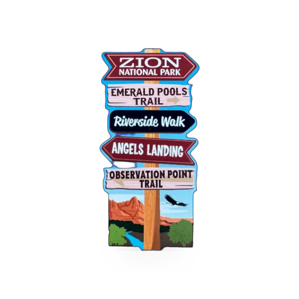 Impact Photographics Zion Trail Sign sticker featuring a trail sign design with white lettering on a dark background.