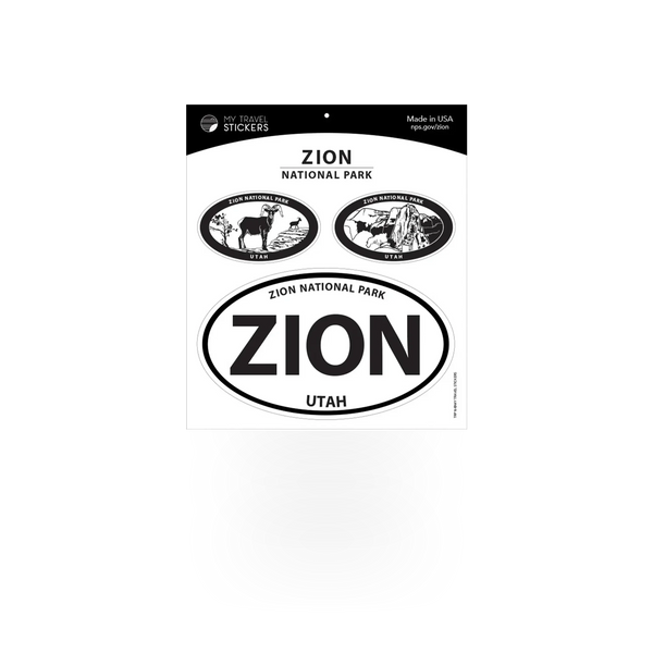 Zion Triple sticker by My Travel Stickers featuring a vibrant design of Zion National Park scenery for travel enthusiasts.