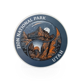American Backcountry Zion Yin & Yang sticker featuring a black and white yin and yang design on a circular sticker.