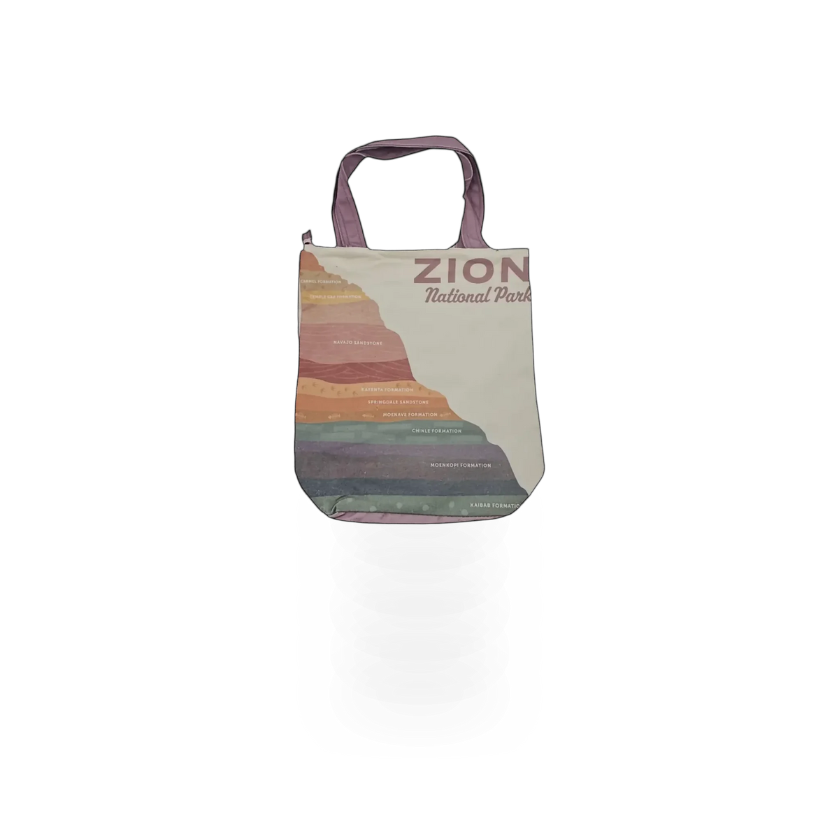 Impact Photographics tote bag featuring a rock layers theme with a colorful design, ideal for casual carrying.