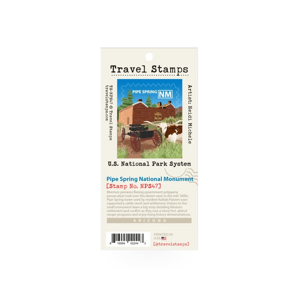 Travel Stamp by Travel Stamps featuring the PISP National Monument, showcasing detailed engraved design on a rectangular rubber stamp.