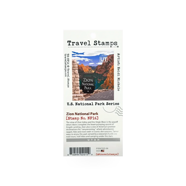 Travel Stamp Zion NP16 by Travel Stamps, featuring colorful Zion National Park design on a clear rubber stamp.