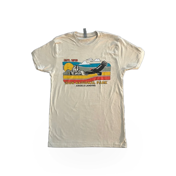 RMR Designs themed T-shirt featuring Banded Mountain Condor and Angels Landing mountain imagery.