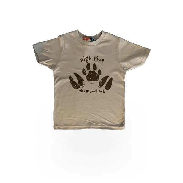 Youth T-shirt featuring a High Five from Zion theme by American Backcountry, showcasing vibrant design and comfortable fabric.