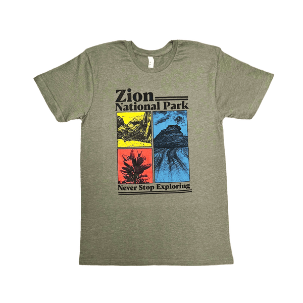 Tshirt - Never Stop Exploring - Zion Natl Park Forever Project