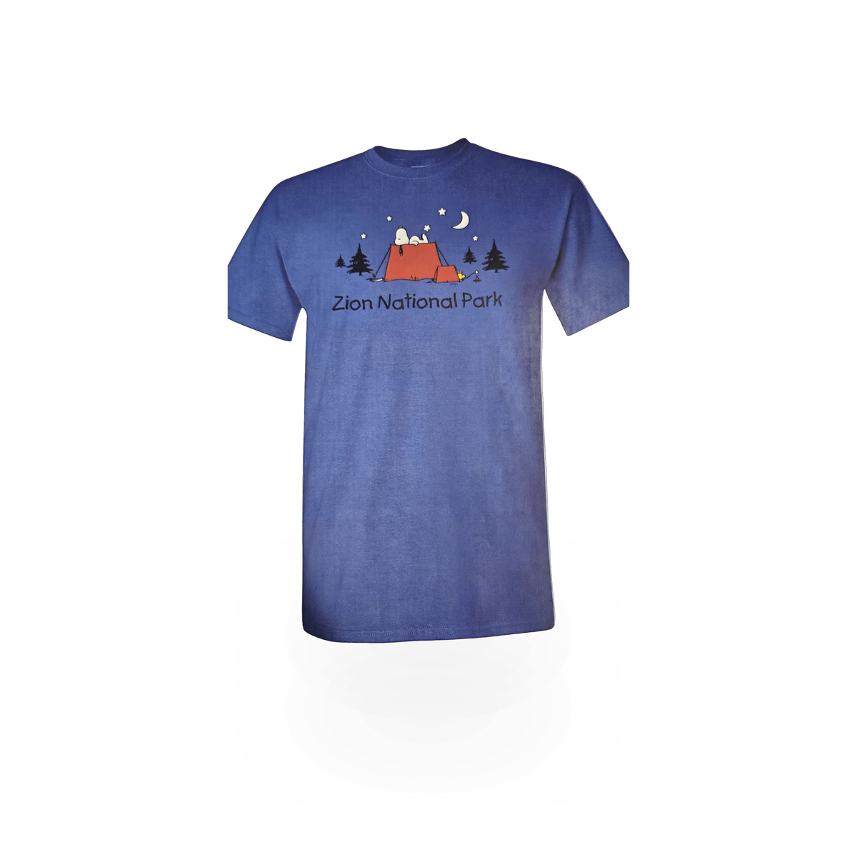 White T-shirt featuring Snoopy under the stars design from the Under the Stars Zion theme by Huge Brands.