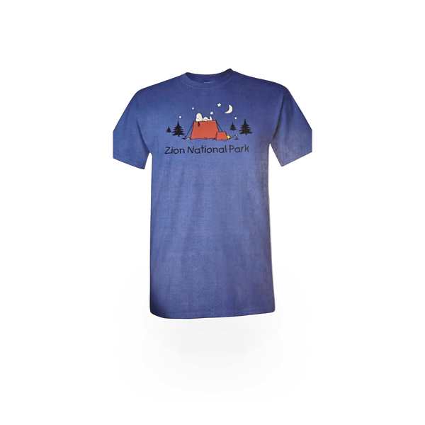 White T-shirt featuring Snoopy under the stars design from the Under the Stars Zion theme by Huge Brands.
