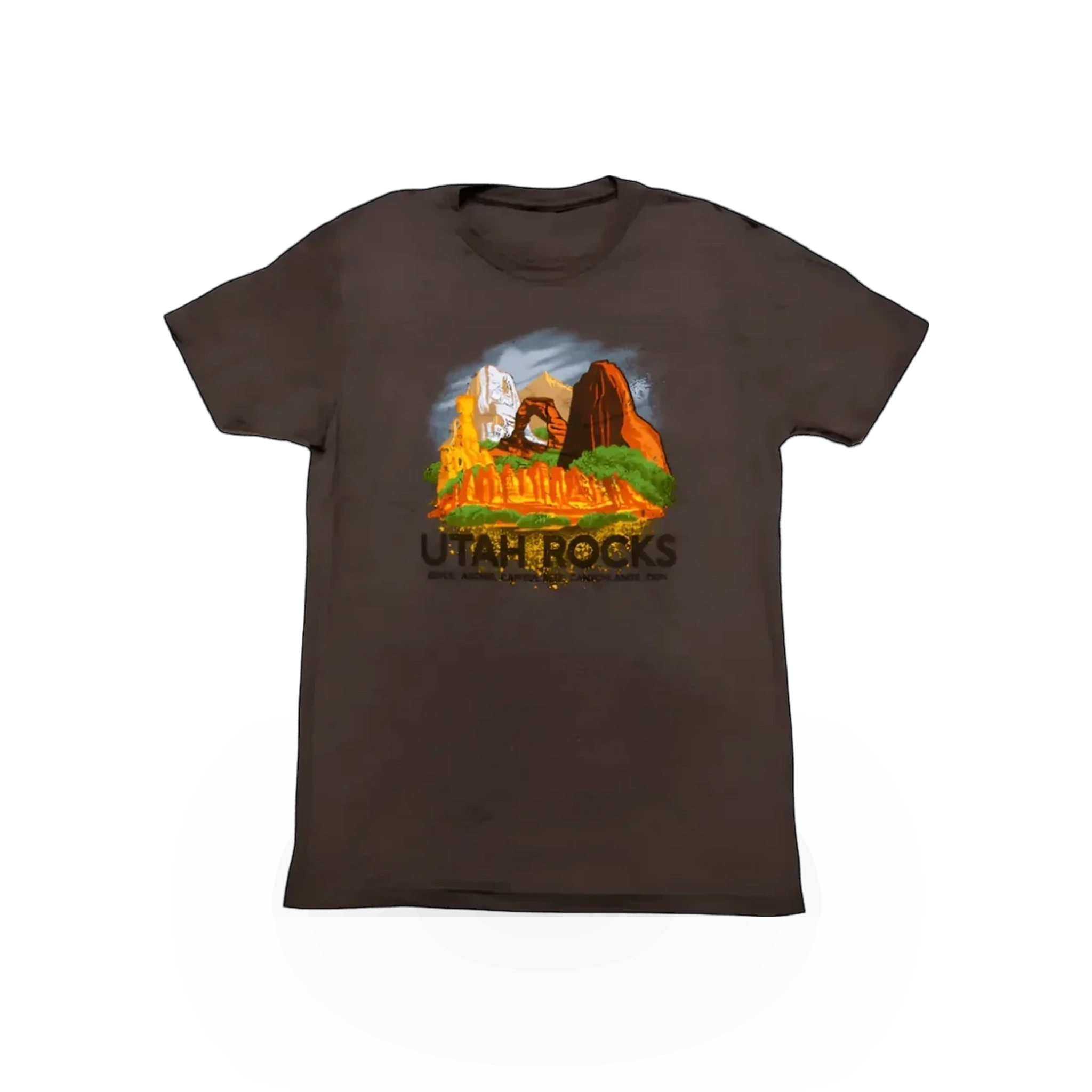 RMR Designs Utah Rocks themed T-shirt featuring mountain and rock graphic in casual style.