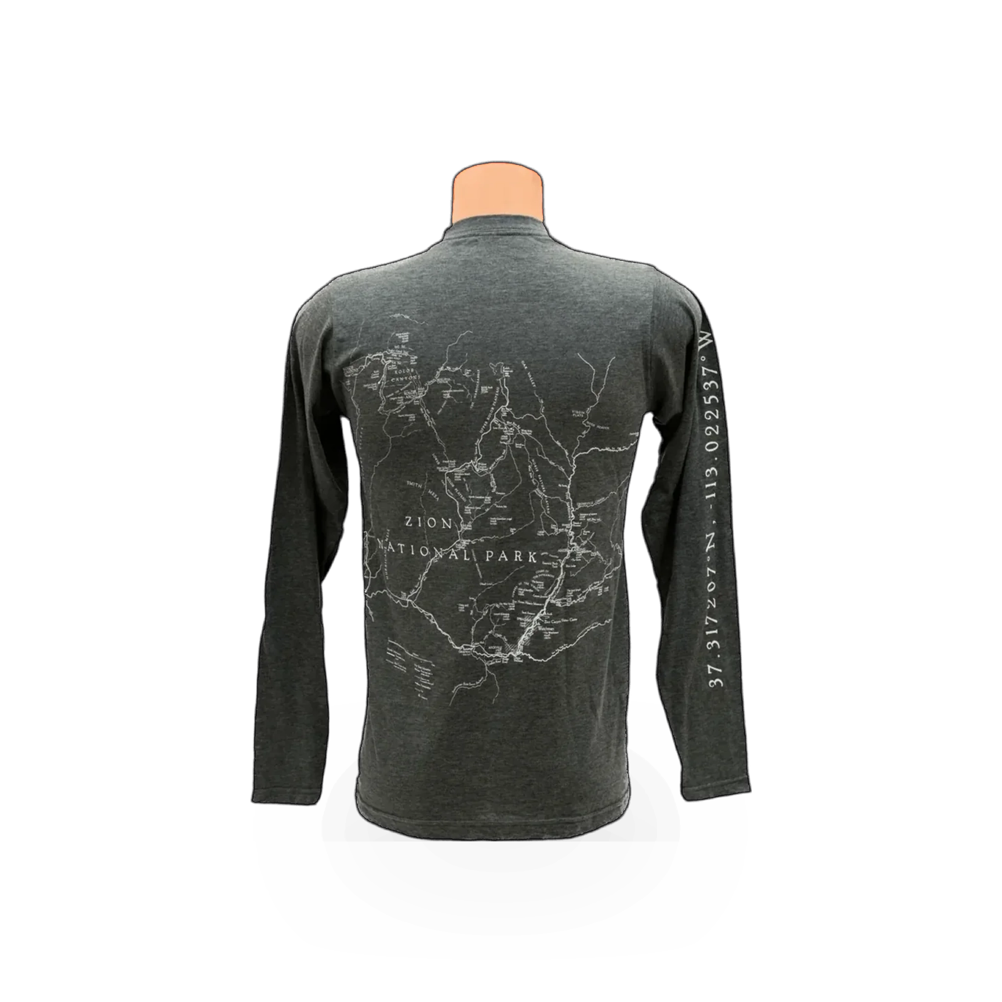 Black Zion GPS long sleeve t-shirt by McGovern Maps featuring a map design on the front.