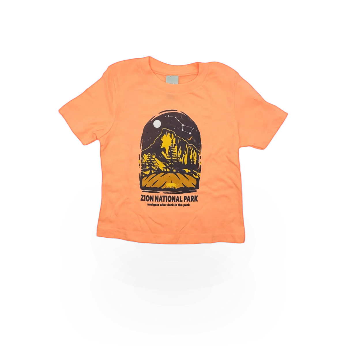 Toddler T-shirt featuring Zion Park After Dark theme by Concept 360, with a colorful mountain and night sky design.