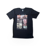 Keezer Sportswear Zion Photo Collage T-shirt featuring a vibrant landscape graphic on a comfortable cotton shirt.