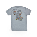 Wild Tribute Zion Topo Map T-shirt featuring a detailed topographic design of Zion National Park.