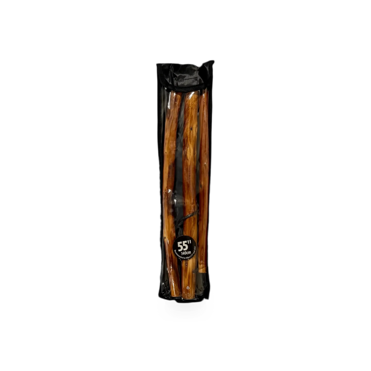 Wooden walking stick measuring 55 inches, safety design, Impact Photographics brand, with a smooth finish and ergonomic handle.