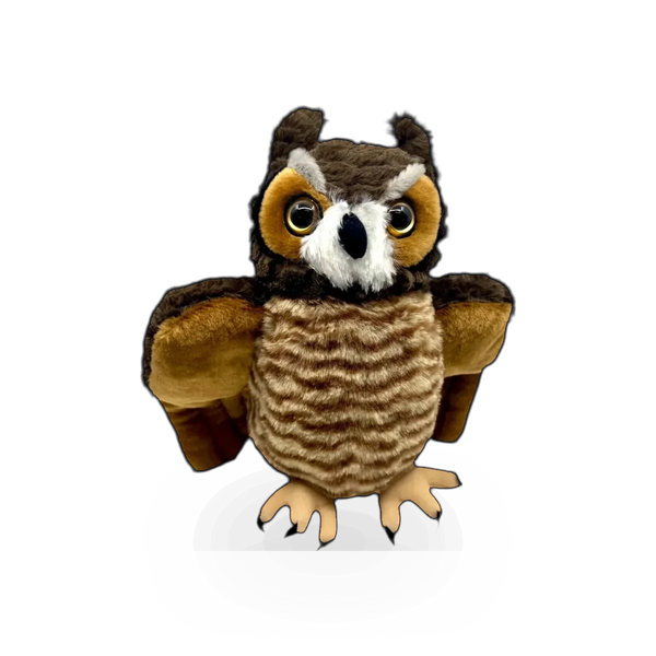 Wild Republic plush owl toy featuring a Great Horned Owl design, soft and cuddly with detailed feather patterns.
