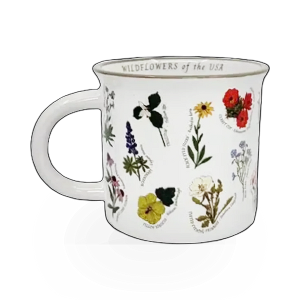 16 oz. Wildflowers of the USA themed mug by McGovern Maps featuring colorful wildflower illustrations on ceramic.